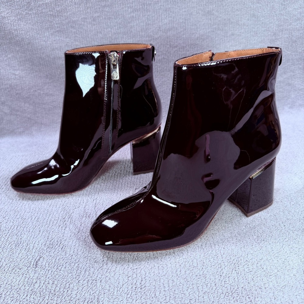 Antonio Melani Womens 6.5 Burgundy Patent Leather Square Toe Block Heel Booties